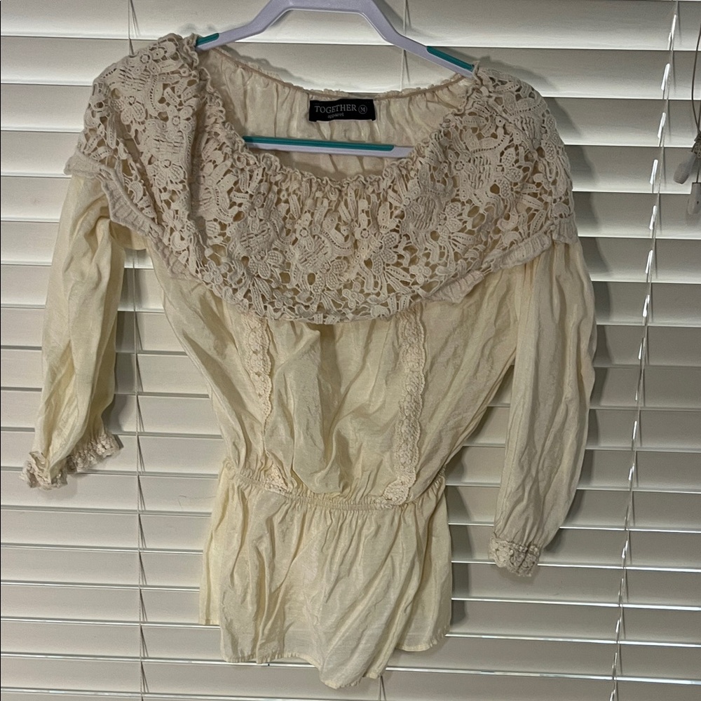Cream Lace Off-Shoulder Top